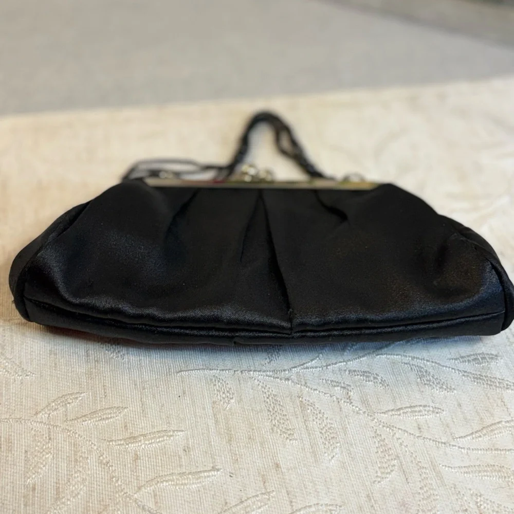 Target Vintage-Style Black Satin‎ Pleated Evening Bag with Beaded Strap 8.25x4.5